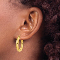 14K Yellow Gold Polished 4mm Tube Hoop Earrings - 25mm Length by 0
