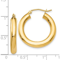 14K Yellow Gold Polished 4mm Tube Hoop Earrings - 25mm Length by 0