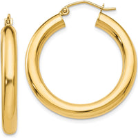 14K Yellow Gold Polished 4mm Tube Hoop Earrings - 30mm Length by 0