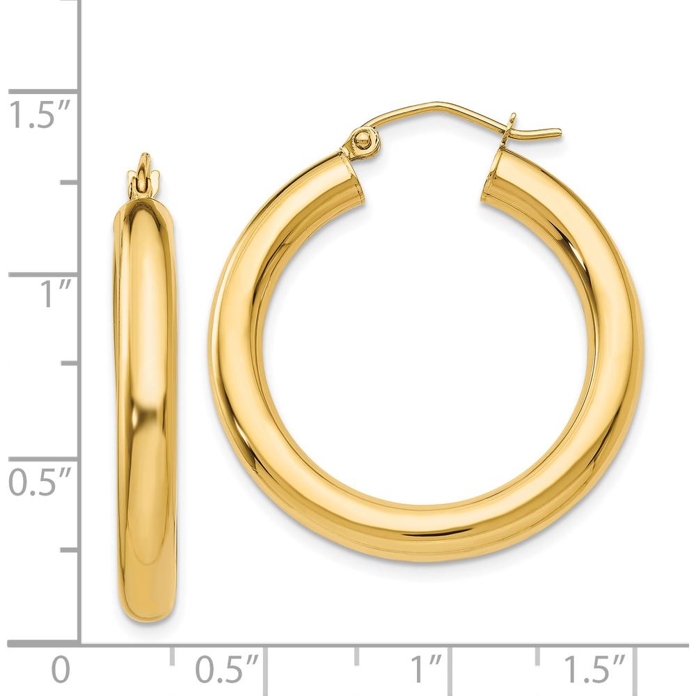 14K Yellow Gold Polished 4mm Tube Hoop Earrings - 30mm Length by 0