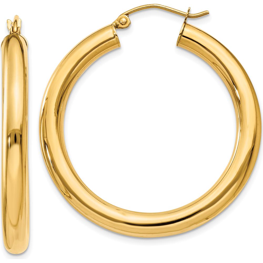 14K Yellow Gold Polished 4mm Tube Hoop Earrings - 35mm Length by 0