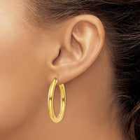 14K Yellow Gold Polished 4mm Tube Hoop Earrings - 35mm Length by 0