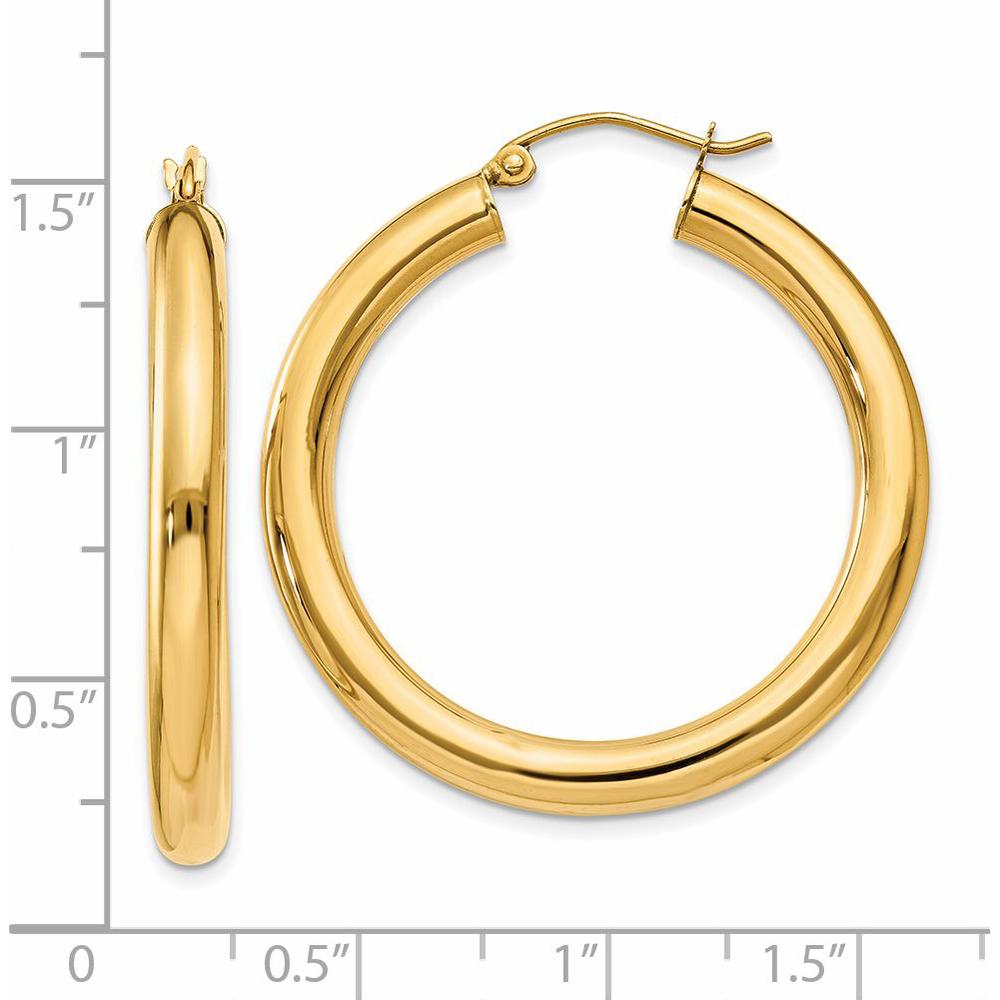 14K Yellow Gold Polished 4mm Tube Hoop Earrings - 35mm Length by 0