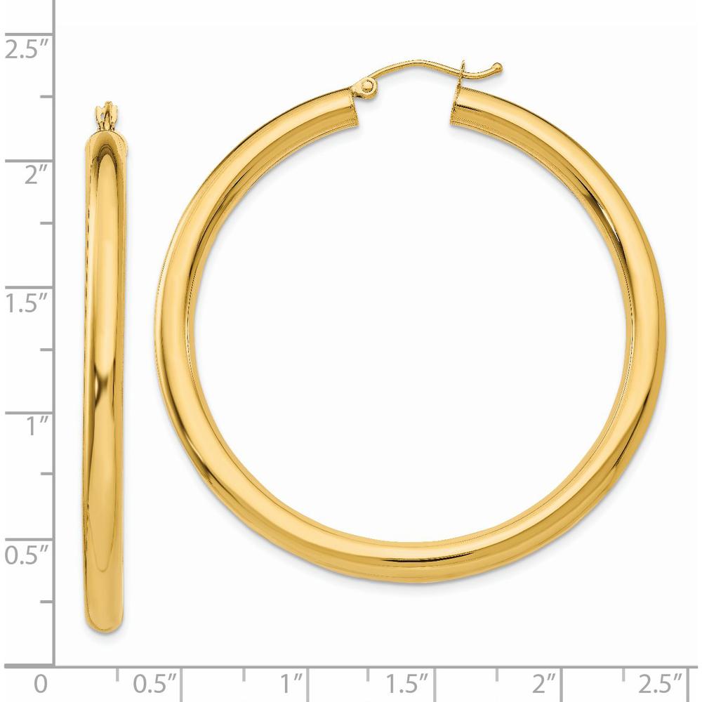 14K Yellow Gold Polished 4mm Tube Hoop Earrings - 50mm Length by 0