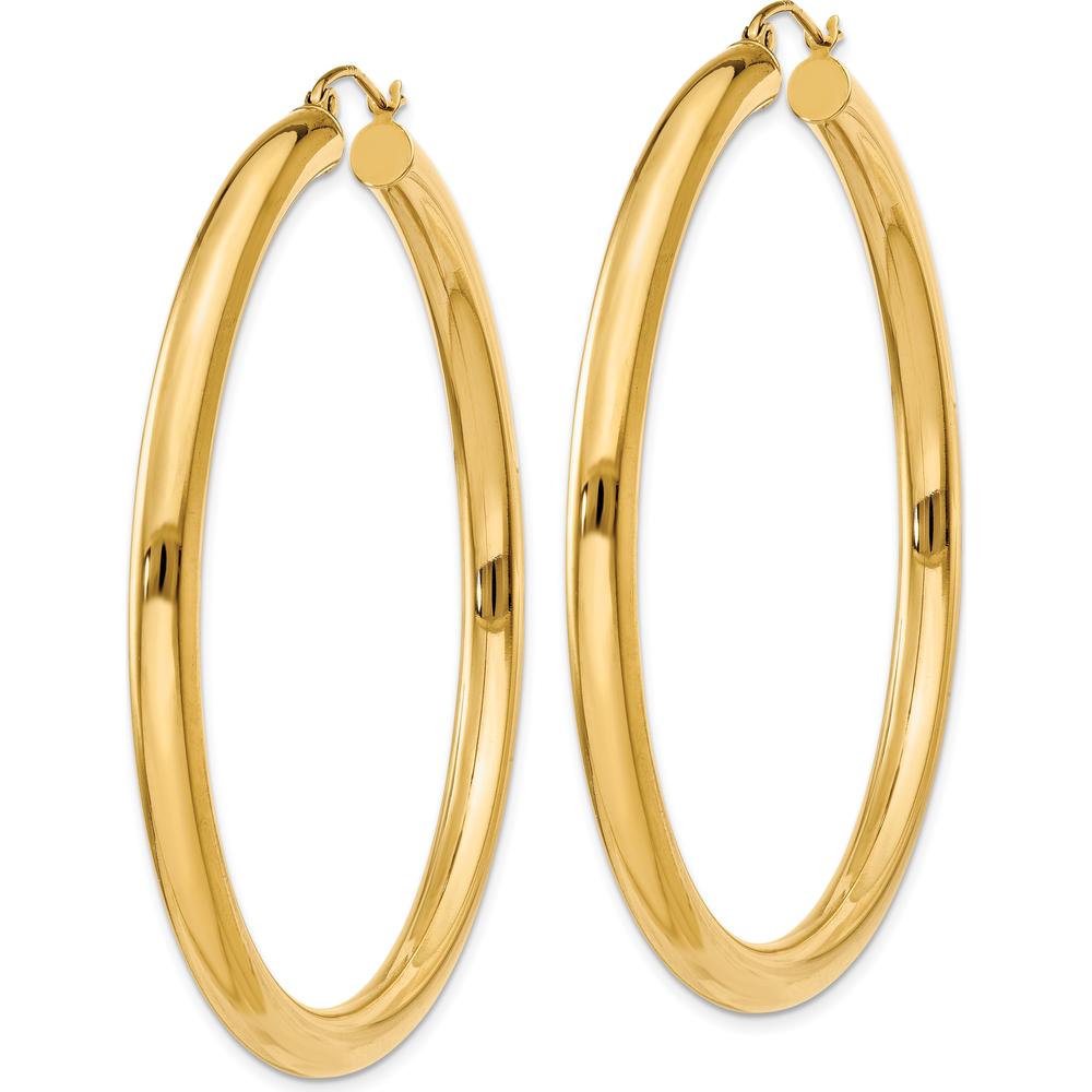 14K Yellow Gold Polished 4mm Tube Hoop Earrings - 55mm Length by 0