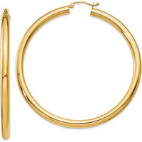 14K Yellow Gold Polished 4mm Tube Hoop Earrings - 60mm Length by 0