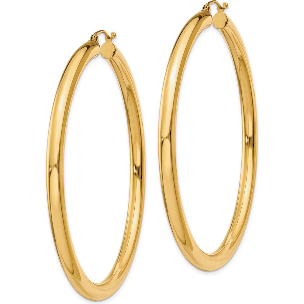 14K Yellow Gold Polished 4mm Tube Hoop Earrings - 60mm Length by 0
