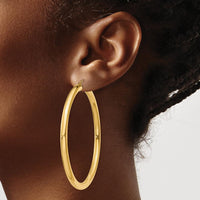 14K Yellow Gold Polished 4mm Tube Hoop Earrings - 60mm Length by 0