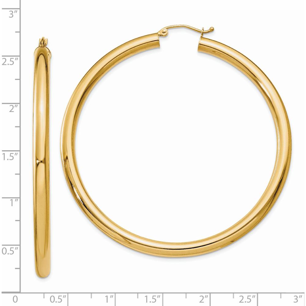 14K Yellow Gold Polished 4mm Tube Hoop Earrings - 60mm Length by 0