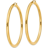 14K Yellow Gold Polished 4mm Tube Hoop Earrings - 65mm Length by 0