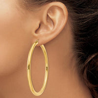 14K Yellow Gold Polished 4mm Tube Hoop Earrings - 65mm Length by 0