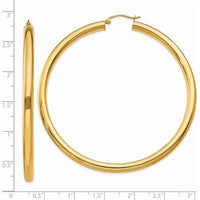 14K Yellow Gold Polished 4mm Tube Hoop Earrings - 65mm Length by 0