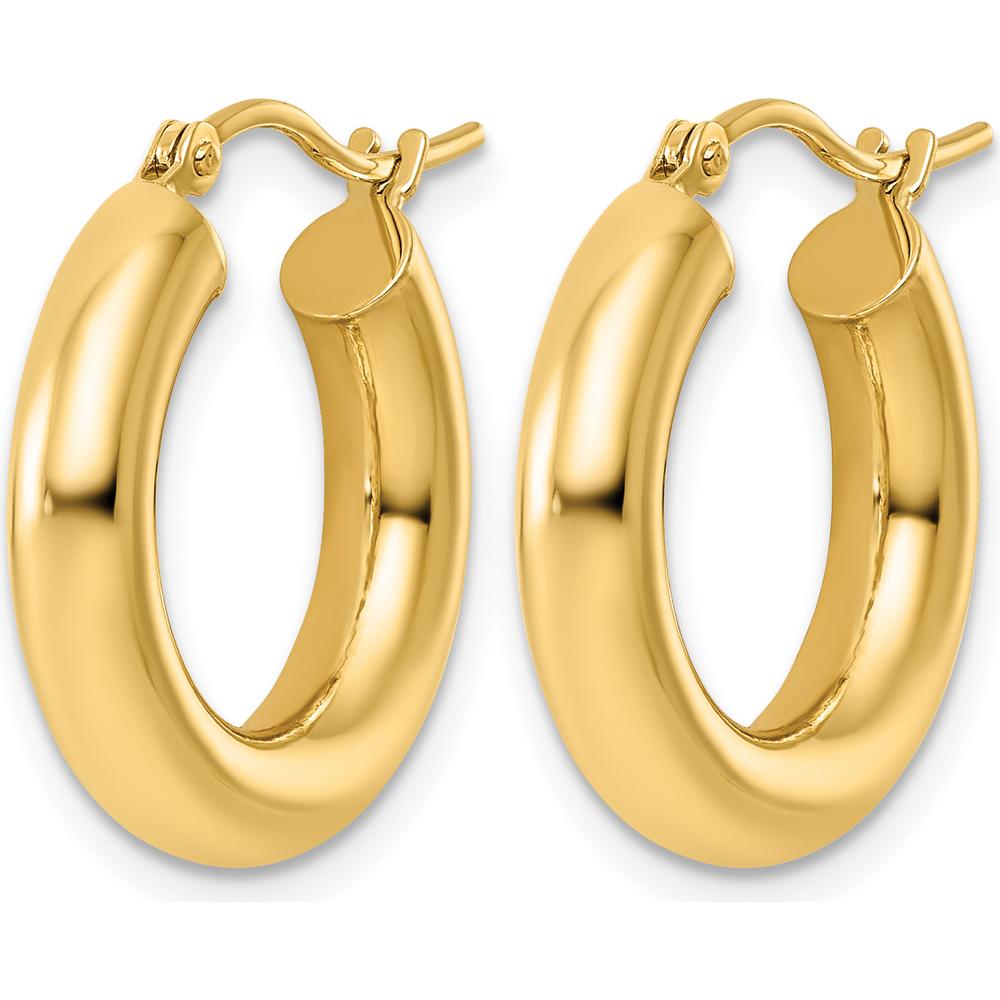 14K Yellow Gold Polished 4mm Tube Hoop Earrings - Sleek Modern Design with Polished Finish by 0
