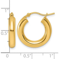 14K Yellow Gold Polished 4mm Tube Hoop Earrings - Sleek Modern Design with Polished Finish by 0
