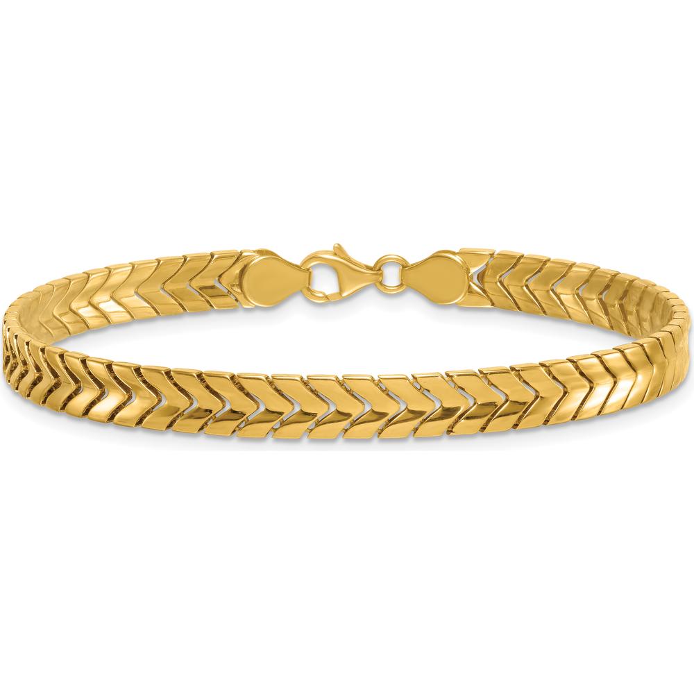14K Yellow Gold Polished 5.6mm Fancy Chevron Link Bracelet - 7.5" Length by 0