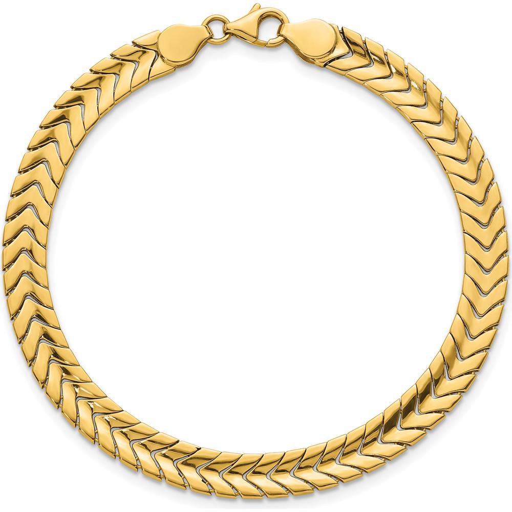 14K Yellow Gold Polished 5.6mm Fancy Chevron Link Bracelet - 7.5" Length by 0