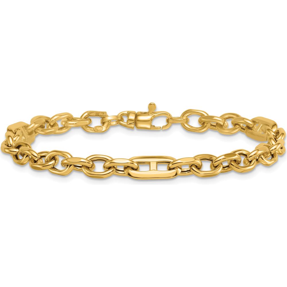 14K Yellow Gold Polished 5.7mm Oval and Anchor Link 7.5" Bracelet by 0