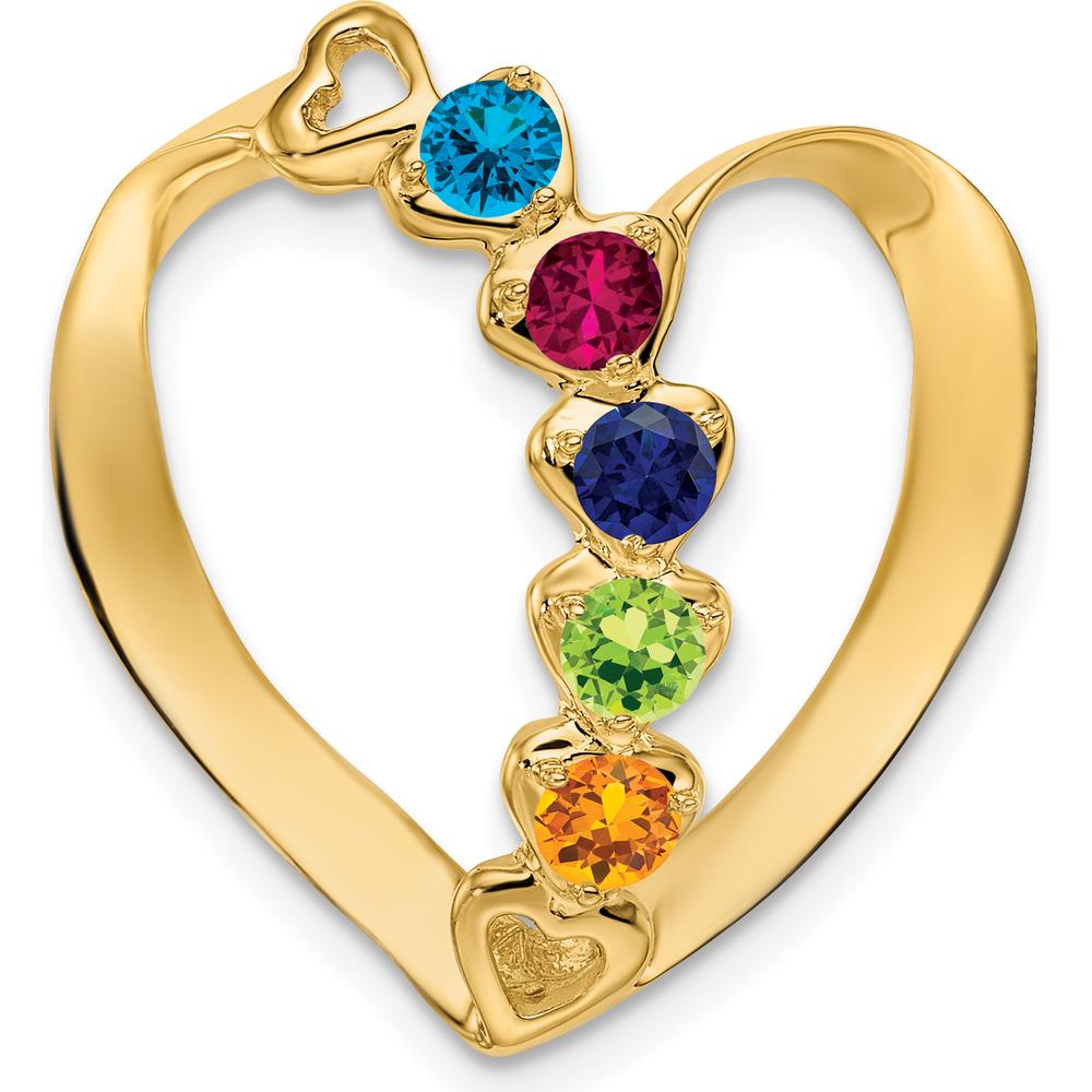 14K Yellow Gold Polished 5-Stone Heart Slide Pendant for Mother's Day and Family Keepsakes by Oro Pregiato