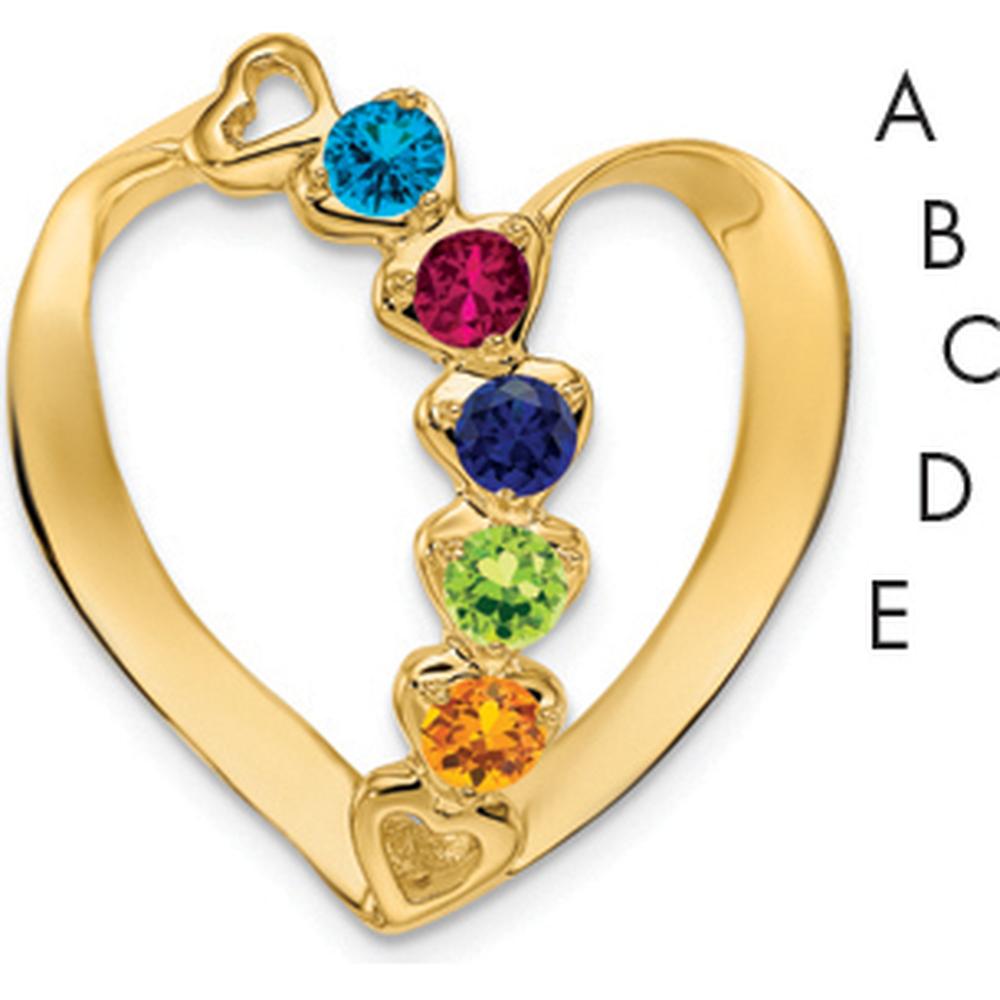 14K Yellow Gold Polished 5-Stone Heart Slide Pendant for Mother's Day and Family Keepsakes by Oro Pregiato
