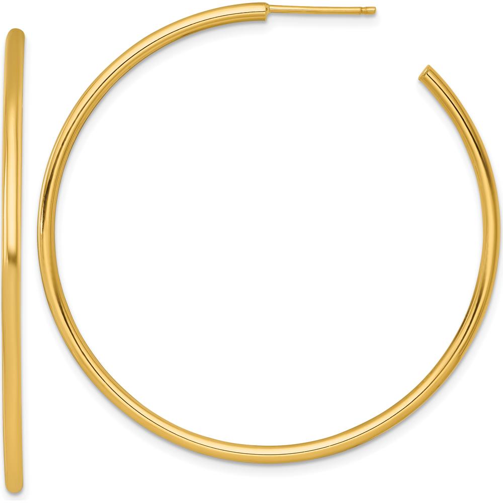 14K Yellow Gold Polished 50mm Tube C-Hoop Earrings - Elegant and Timeless Style by 0