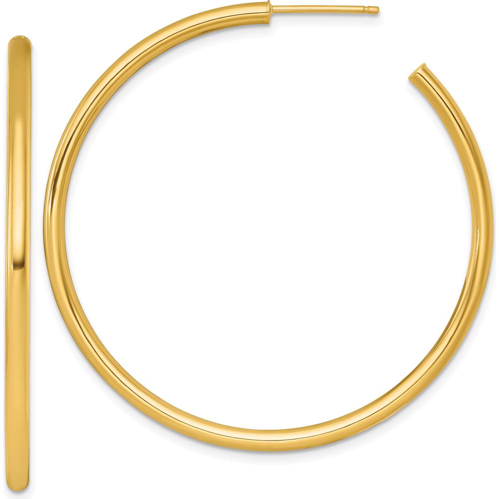 14K Yellow Gold Polished 50mm Tube C-Hoop Earrings by 0