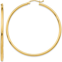 14K Yellow Gold Polished 50mm Tube Hoop Earrings - Timeless Medium Hoops for Everyday Elegance by 0