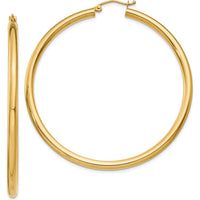 14K Yellow Gold Polished 55mm Lightweight 3mm Tube Hoop Earrings by 0