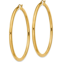 14K Yellow Gold Polished 55mm Lightweight 3mm Tube Hoop Earrings by 0