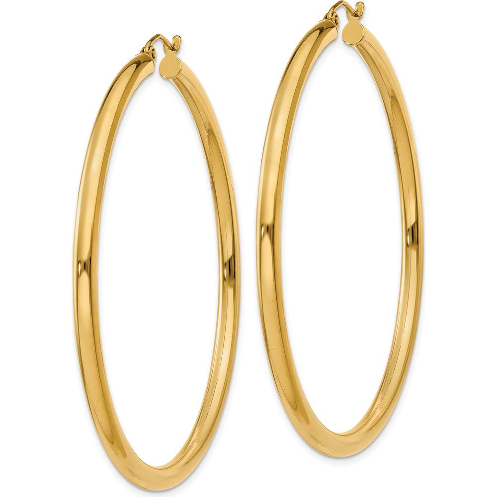 14K Yellow Gold Polished 55mm Lightweight 3mm Tube Hoop Earrings by 0