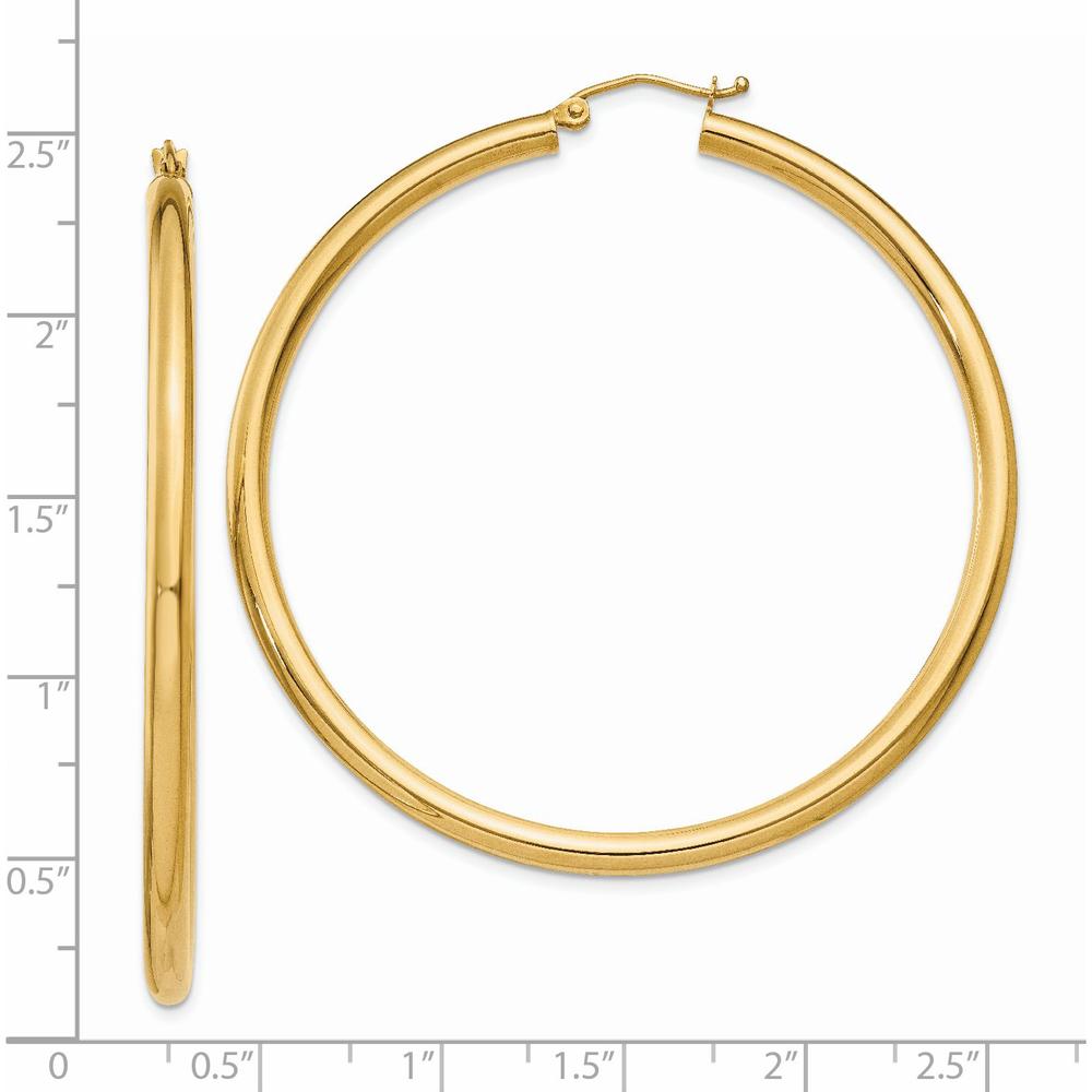 14K Yellow Gold Polished 55mm Lightweight 3mm Tube Hoop Earrings by 0