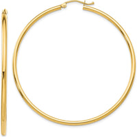 14K Yellow Gold Polished 55mm Lightweight Tube Hoop Earrings by 0