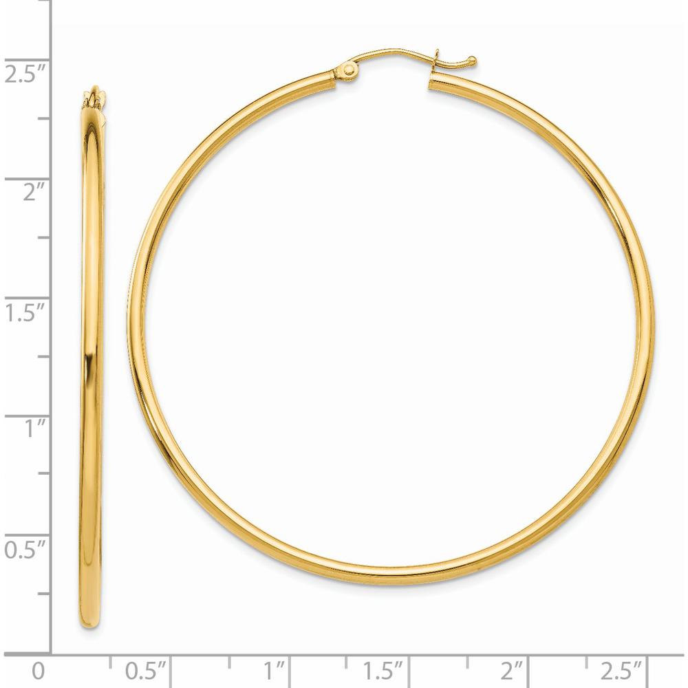 14K Yellow Gold Polished 55mm Lightweight Tube Hoop Earrings by 0