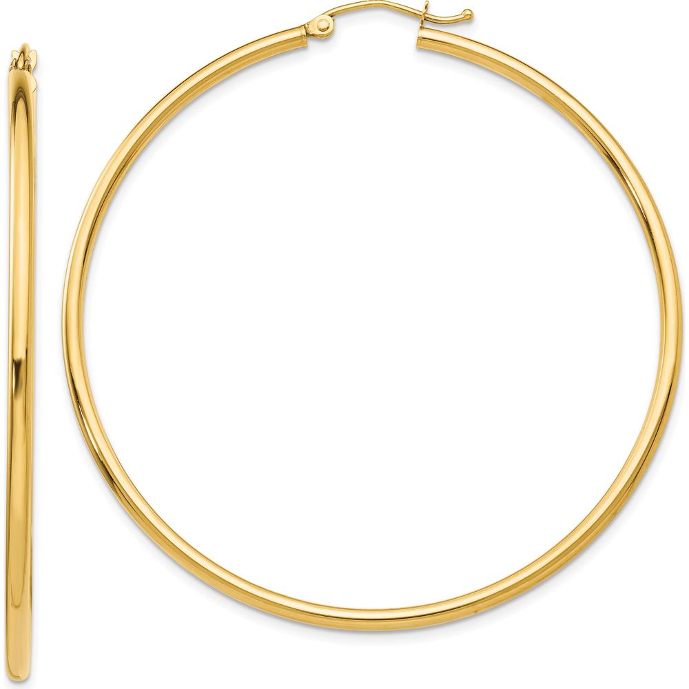 14K Yellow Gold Polished 55mm Tube Hoop Earrings by 0