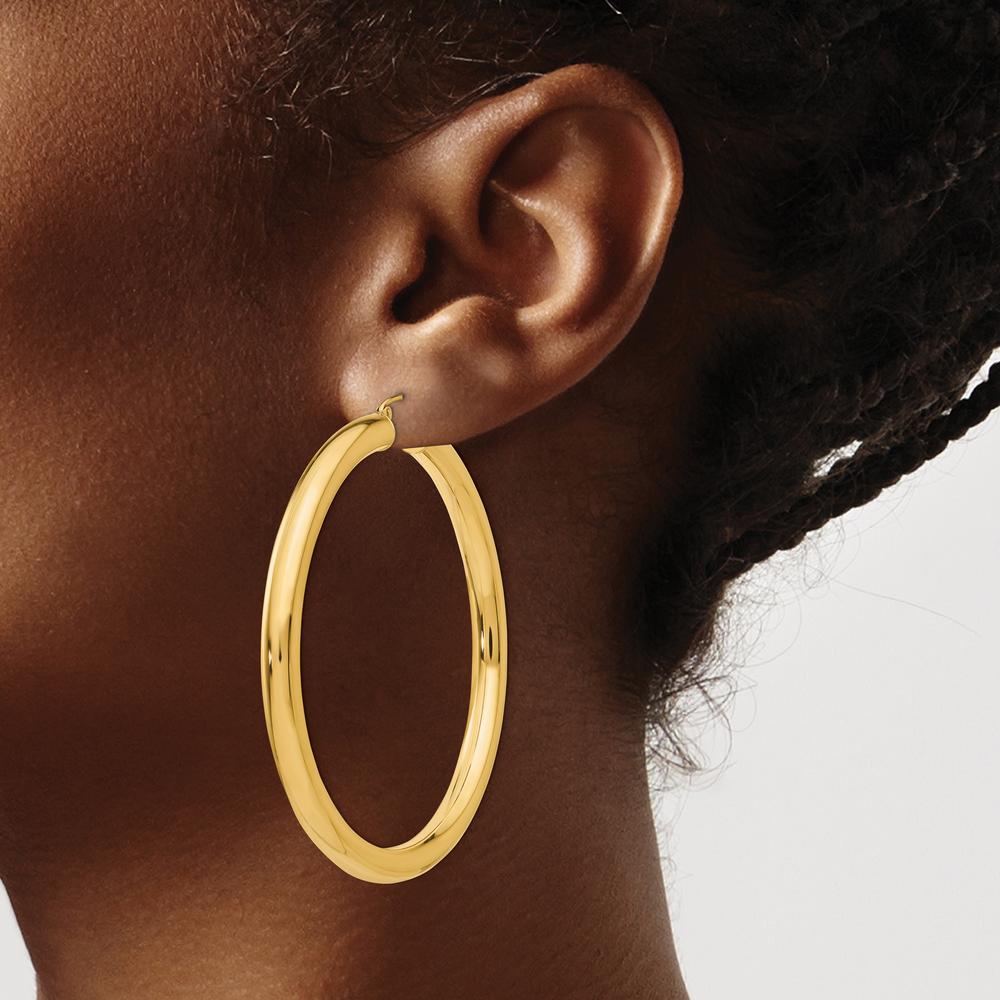 14K Yellow Gold Polished 5mm Lightweight Hoop Earrings - 60mm Length by 0