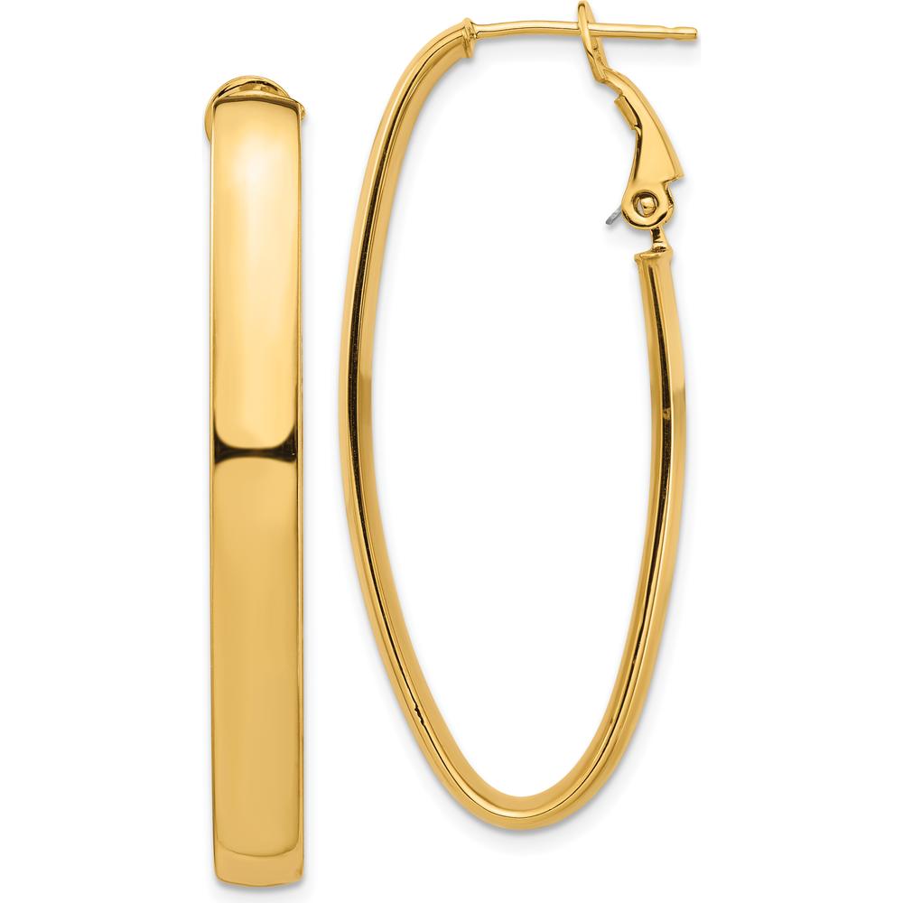 14K Yellow Gold Polished 5mm Omega Back Oval Hoop Earrings - 43.31mm Length by Oro Pregiato