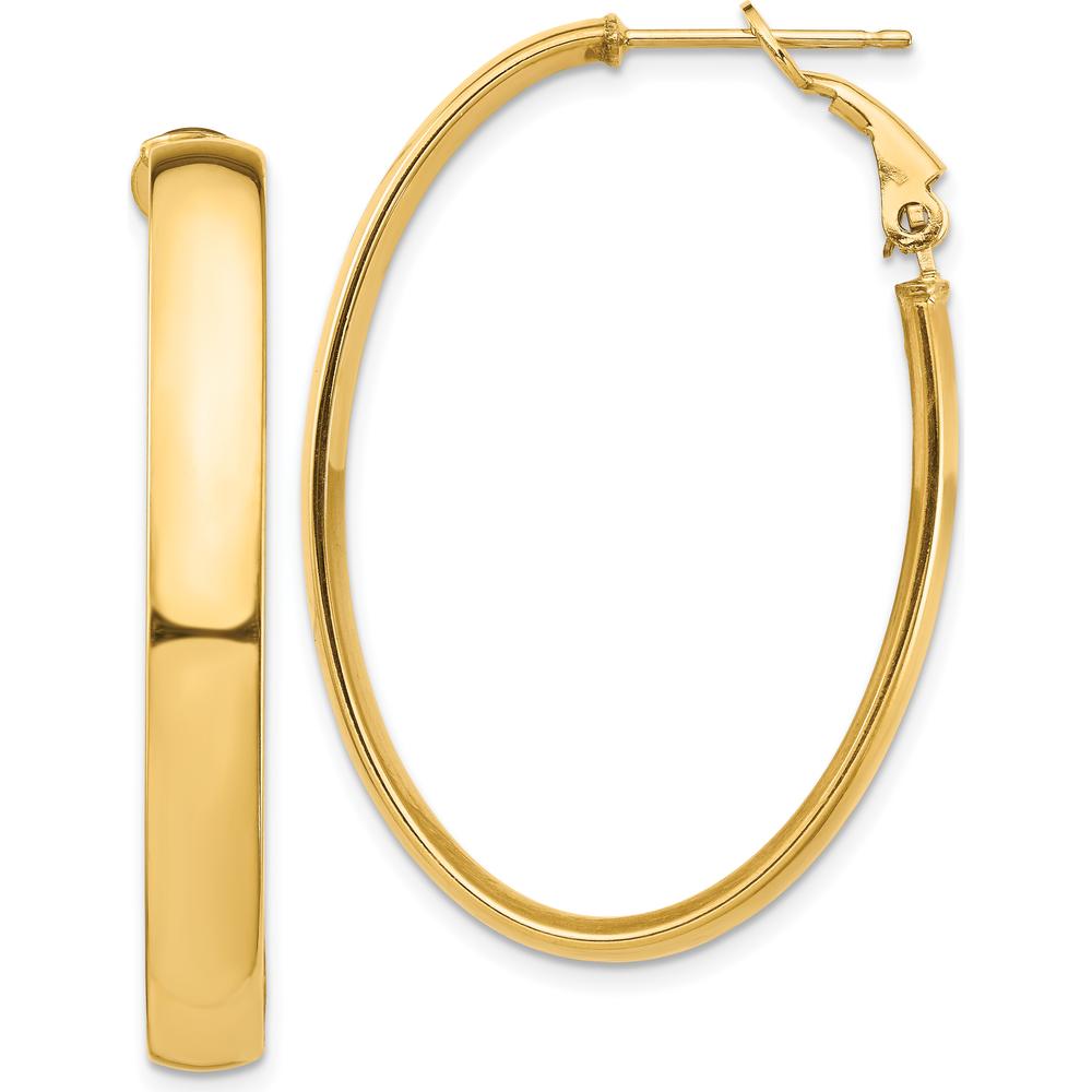 14K Yellow Gold Polished 5mm Omega Back Oval Hoop Earrings by Oro Pregiato
