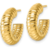 14K Yellow Gold Polished 5mm Textured Tube C-Hoop Post Earrings - 17.5mm Length by 0