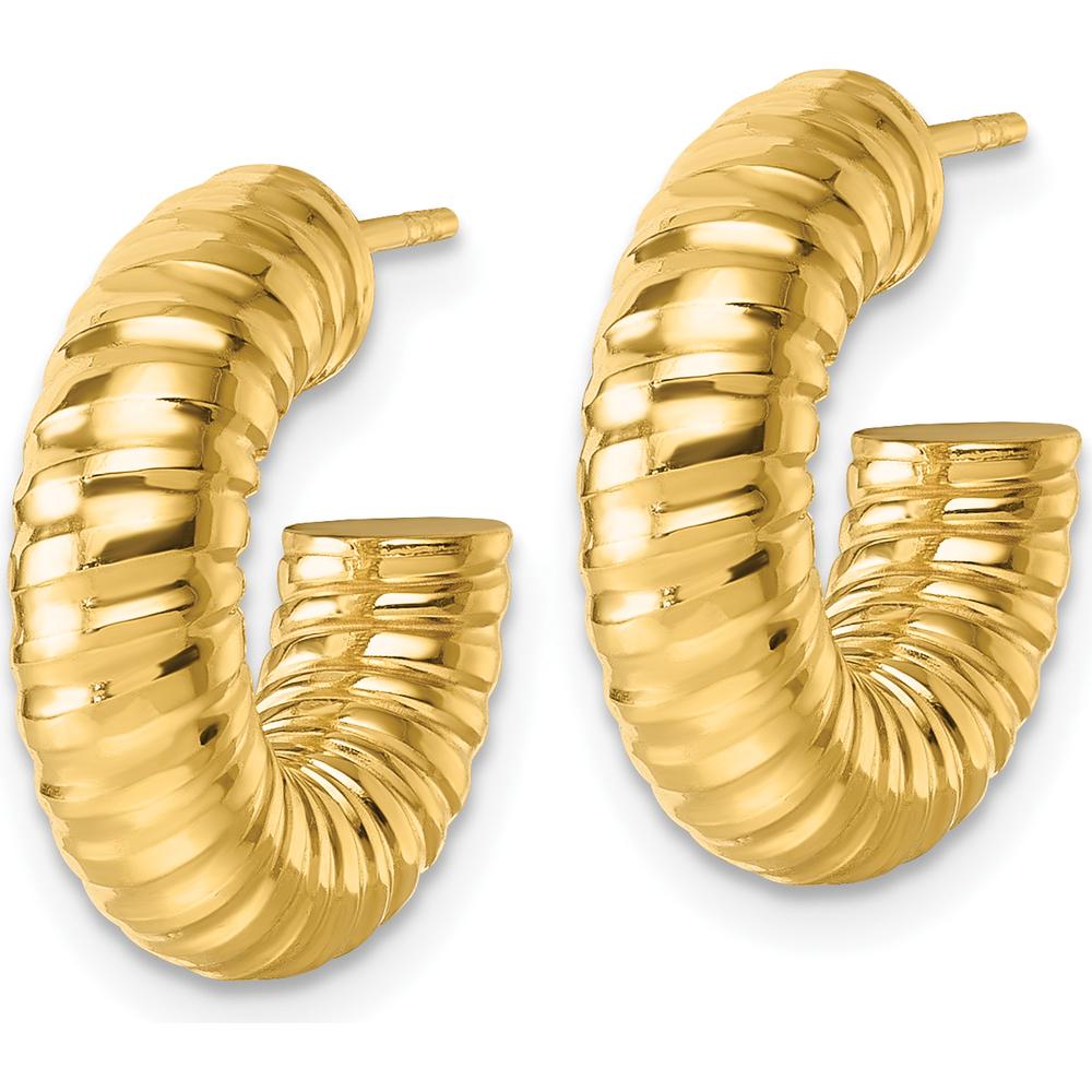 14K Yellow Gold Polished 5mm Textured Tube C-Hoop Post Earrings - 17.5mm Length by 0