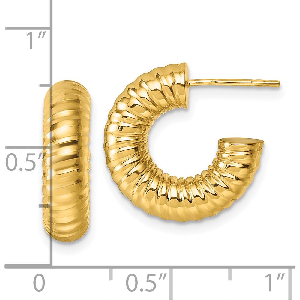 14K Yellow Gold Polished 5mm Textured Tube C-Hoop Post Earrings - 17.5mm Length by 0