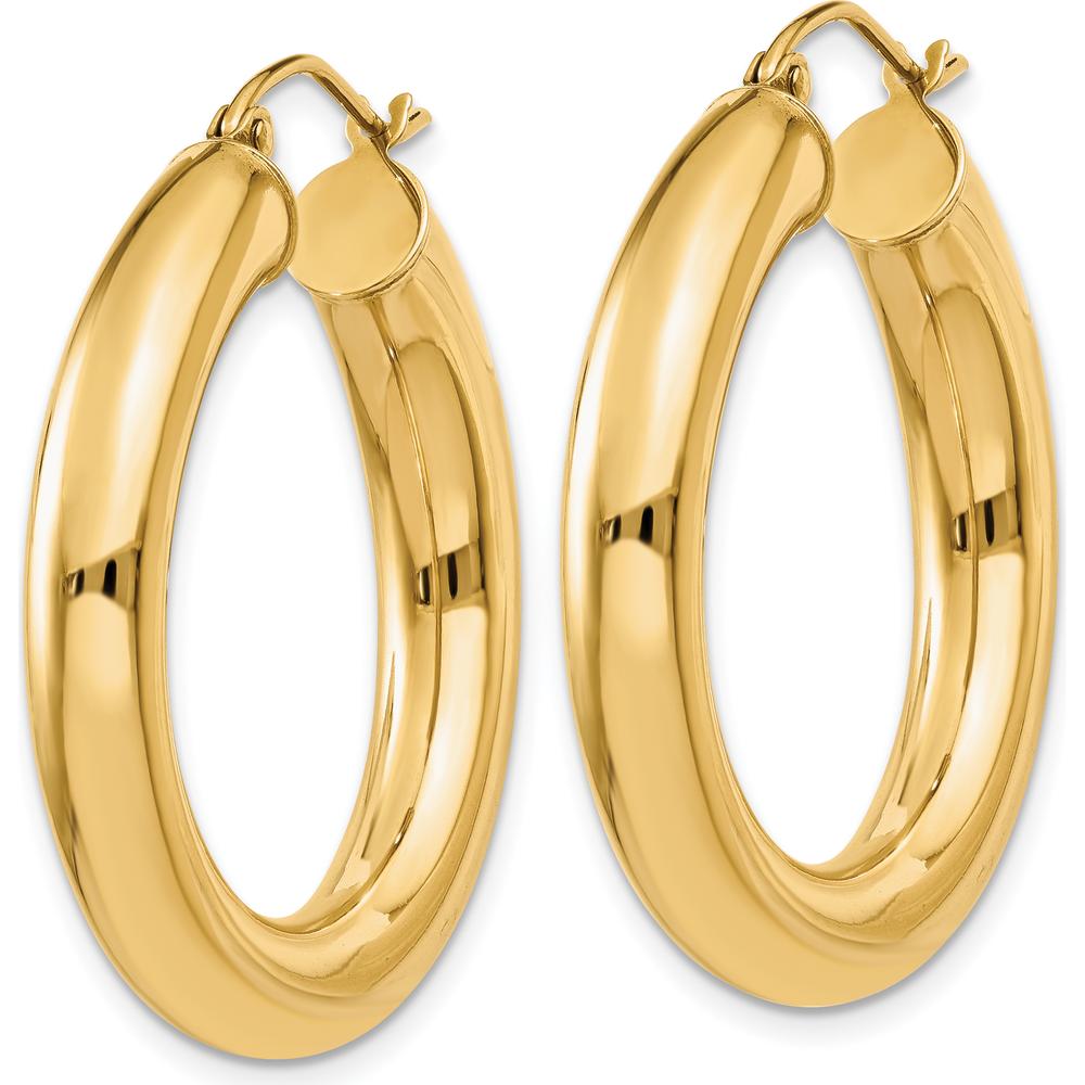 14K Yellow Gold Polished 5mm Tube Hoop Earrings - 30mm Length by 0