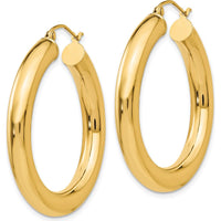 14K Yellow Gold Polished 5mm Tube Hoop Earrings - 35mm Length by 0