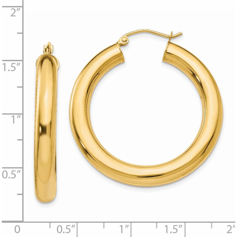 14K Yellow Gold Polished 5mm Tube Hoop Earrings - 35mm Length by 0