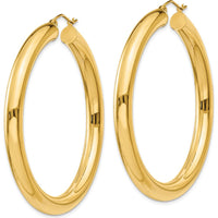 14K Yellow Gold Polished 5mm Tube Hoop Earrings - 50mm Length by 0
