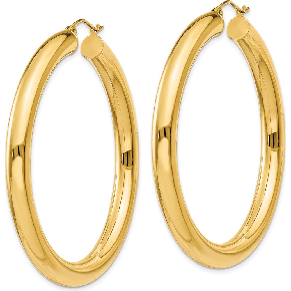 14K Yellow Gold Polished 5mm Tube Hoop Earrings - 50mm Length by 0
