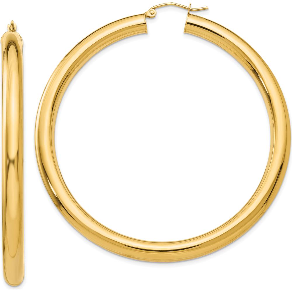 14K Yellow Gold Polished 5mm Tube Hoop Earrings - 60mm Length by 0