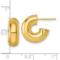 14K Yellow Gold Polished 6.00 x 15mm C-Hoop Post Earrings by 0