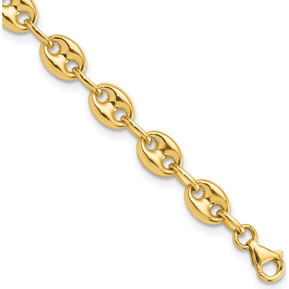 14K Yellow Gold Polished 6.3mm Puffed Anchor/Mariner Link Bracelet - 7.75" Length by Oro Pregiato