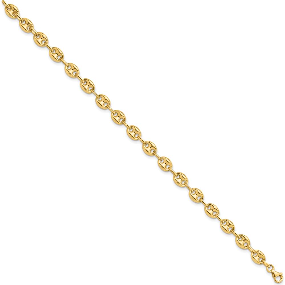 14K Yellow Gold Polished 6.3mm Puffed Anchor/Mariner Link Bracelet - 7.75" Length by Oro Pregiato