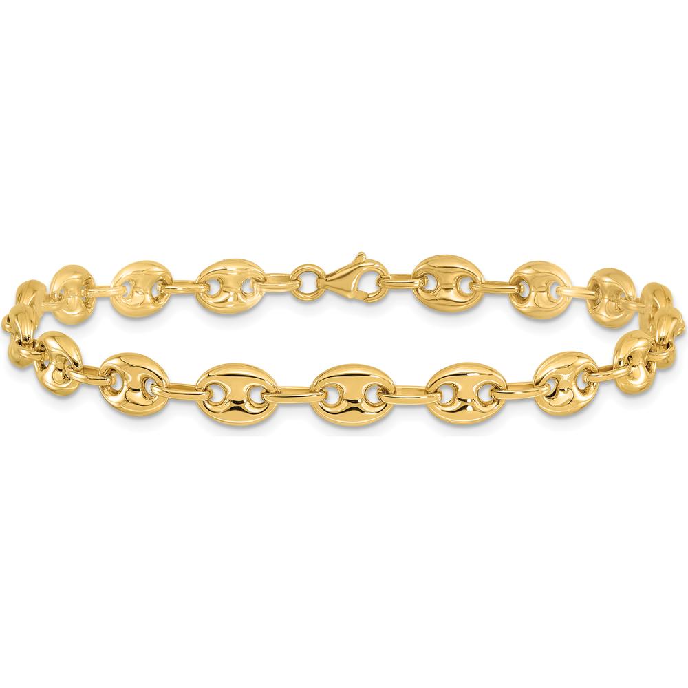 14K Yellow Gold Polished 6.3mm Puffed Anchor/Mariner Link Bracelet - 7.75" Length by Oro Pregiato