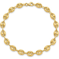 14K Yellow Gold Polished 6.3mm Puffed Anchor/Mariner Link Bracelet - 7.75" Length by Oro Pregiato